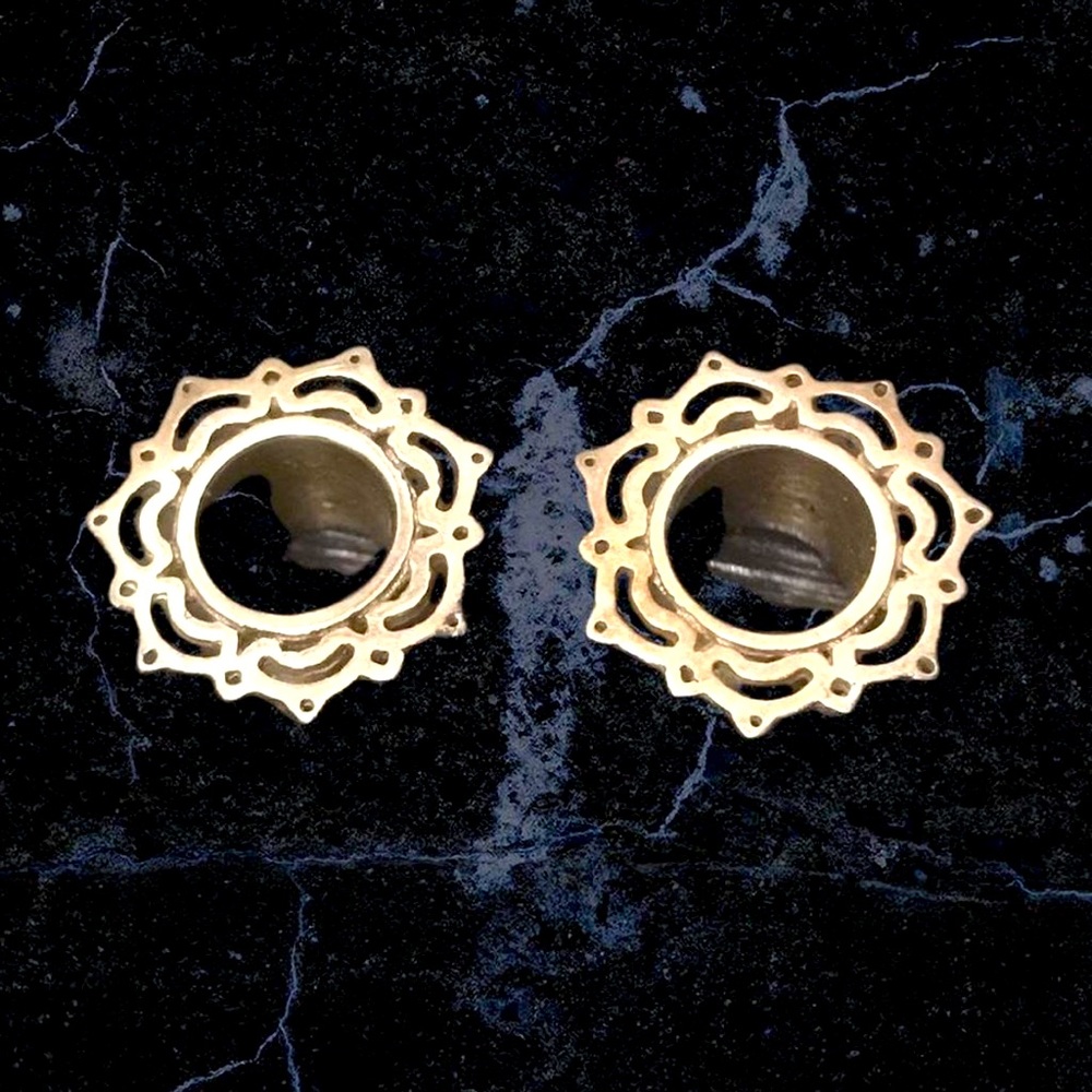 Tawapa 0g Sterling Silver Sacred Lotus Eyelets Mandala Boho Tunnels 8mm